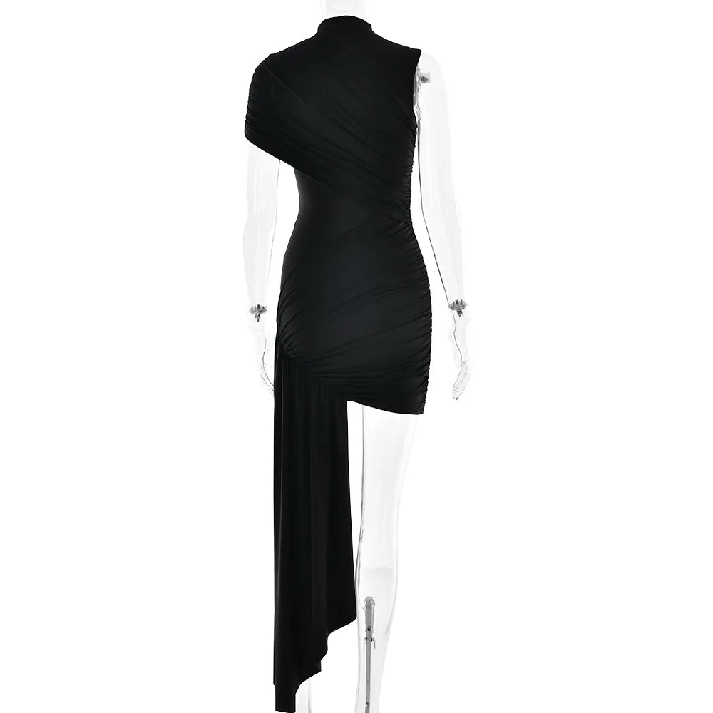 Elegant Irregular Pleated Tassel High Waist Mini Dress for Women