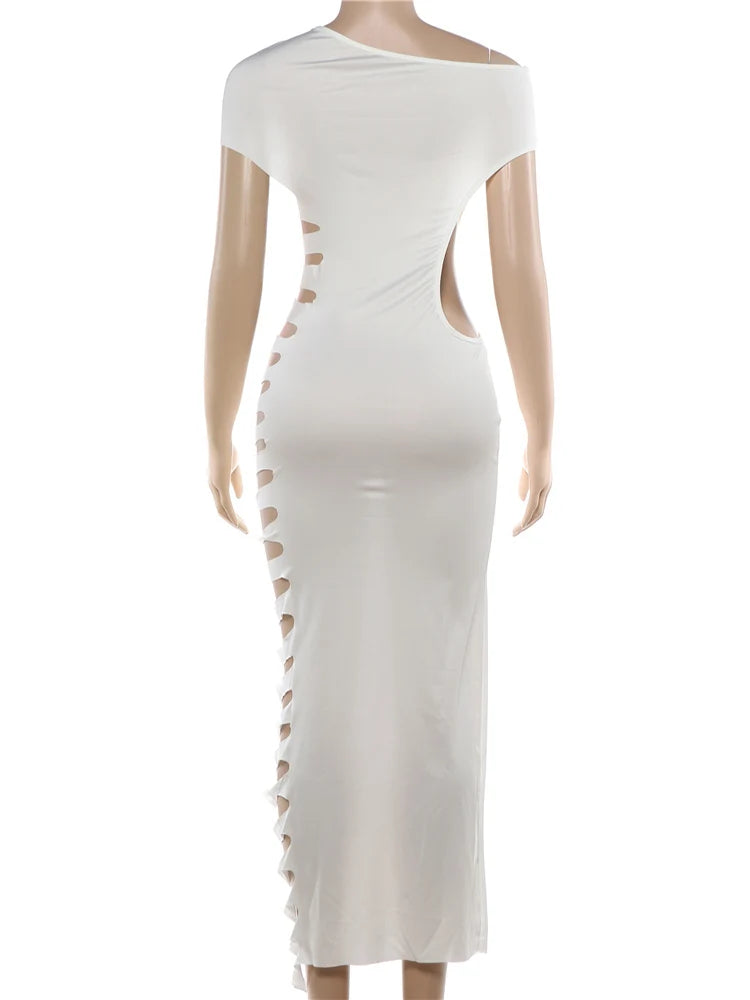 Hollow Out Skew Collar Sexy Bodycon Dress for Women