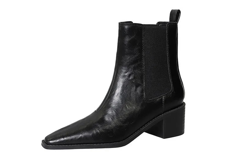 Black Pointed Toe Block Heel Ankle Boots