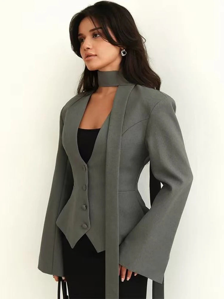 Waist-Cinched Single-Breasted Blazer Jacket for Women