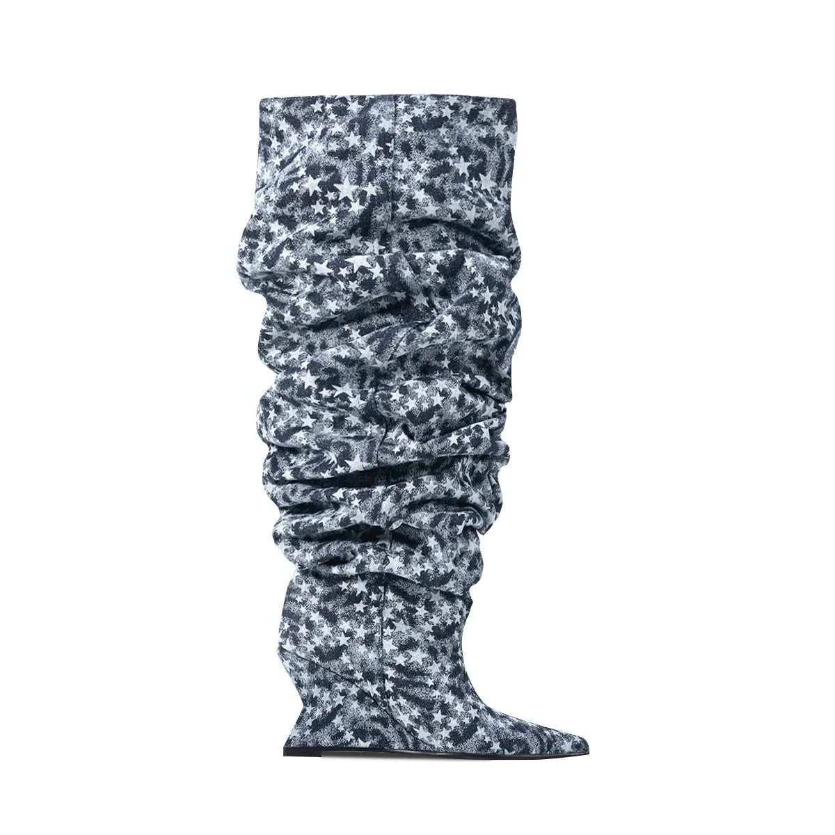 Pointed Toe Denim Over-The-Knee With Wedge Boots for Women