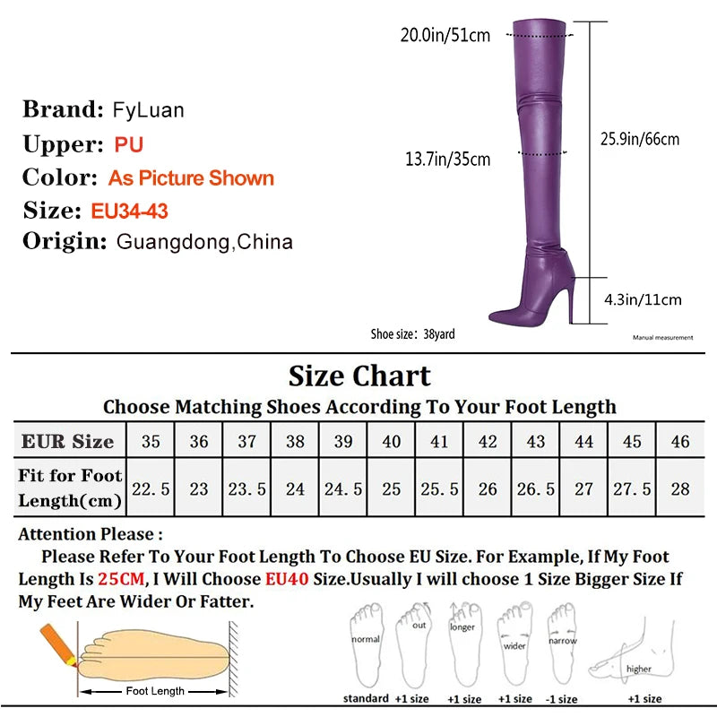 Purple Pointed Toe Stiletto Zipper Over The Knee Leather Boots For Women