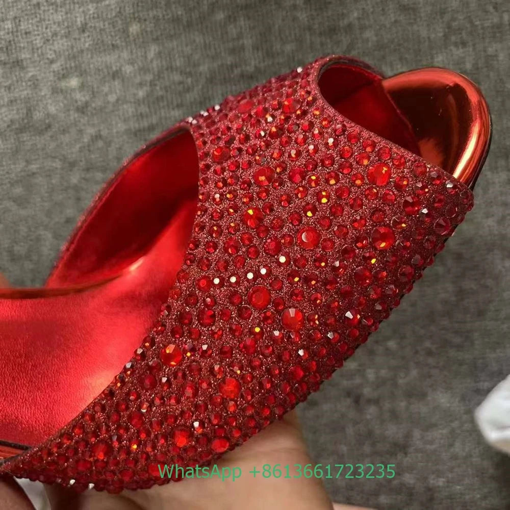 Elegant Rhinestone Peep Toe Stiletto Heel Slides For Women