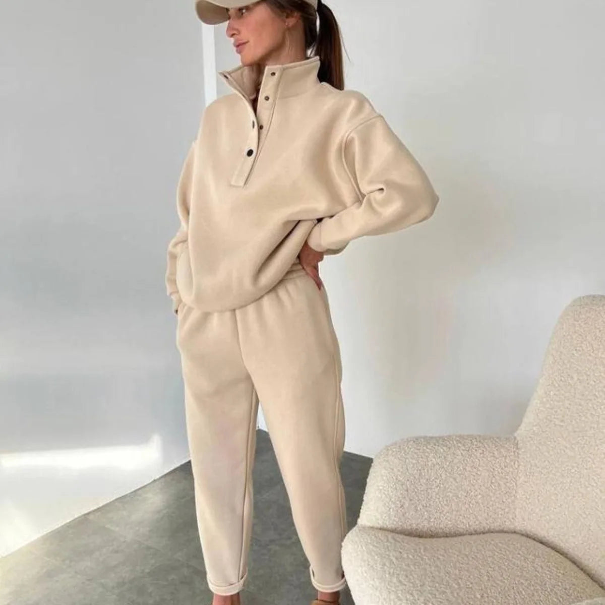 Oversized Warm Casual Hoodie and Long Pants Set for Women