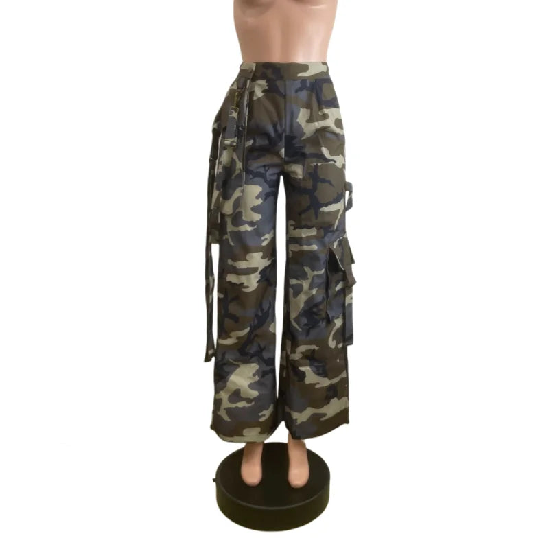 FAGADOER Fashion Camouflage Loose Pants Women High Waist Cargo Pocket Patchwork Pants Female Y2K Streetwear Bottoms 2025 New