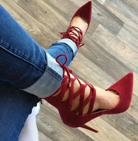 Sexy Lady Pointed Toe High Heel Hollow Roman Style Lace Up Ankle Shoes Other Color Customize Make