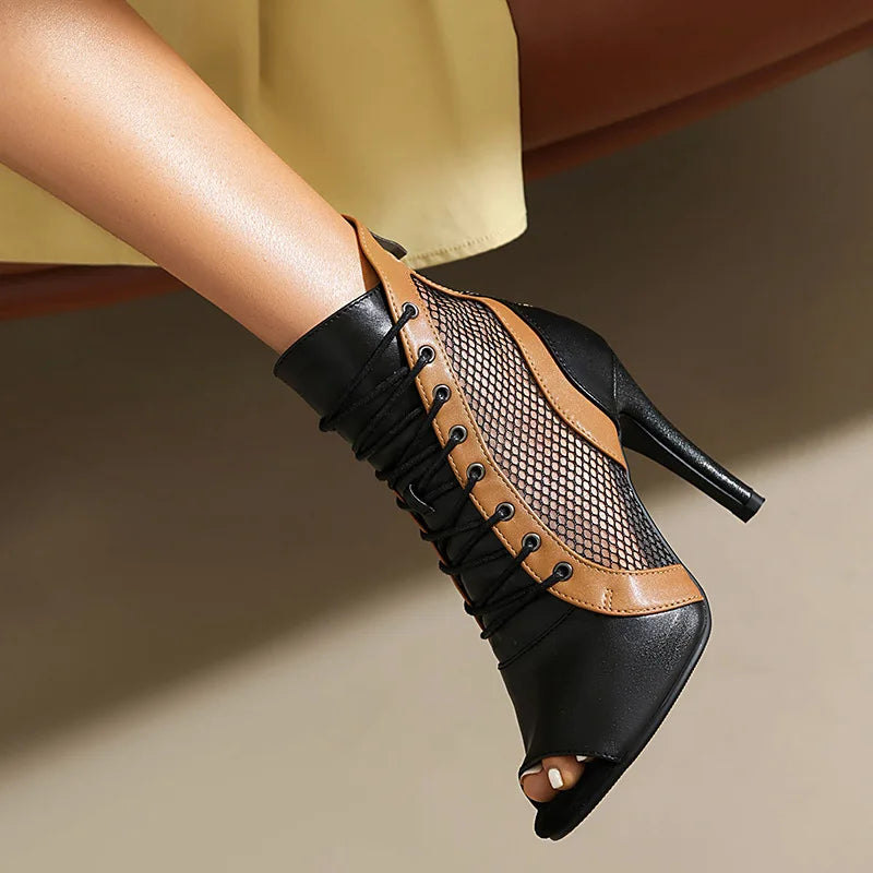 Lace-Up Stiletto Latin Dance Ankle Boots for Women