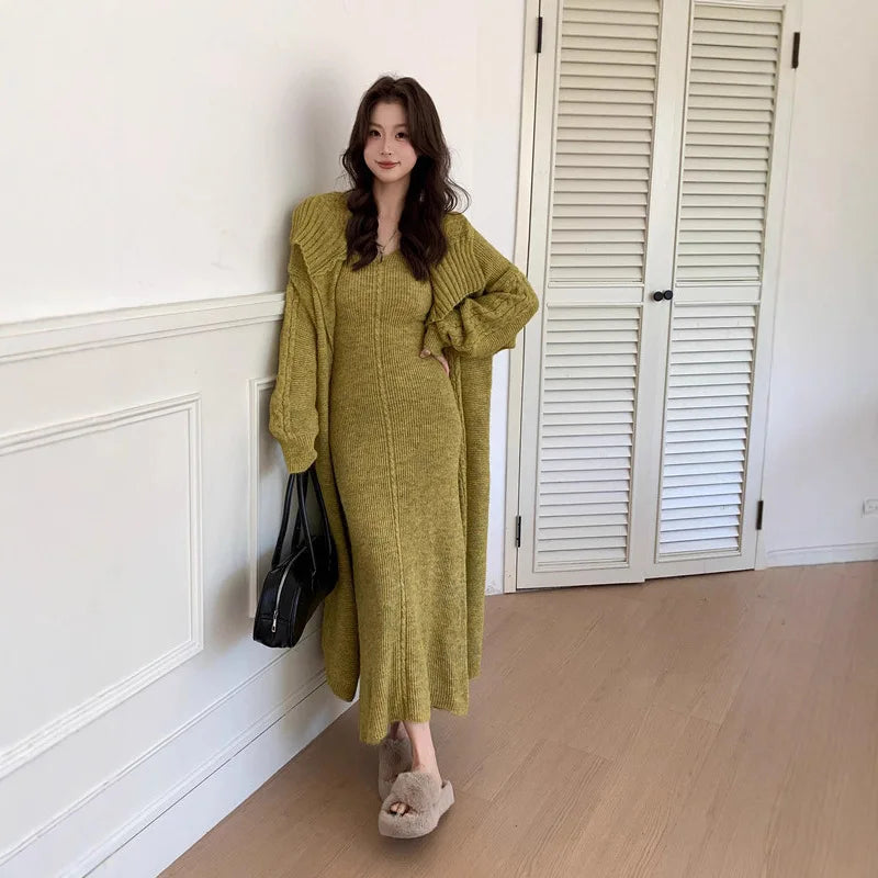 Knitted Cardigan And Ankle Length Skirt Set for Women
