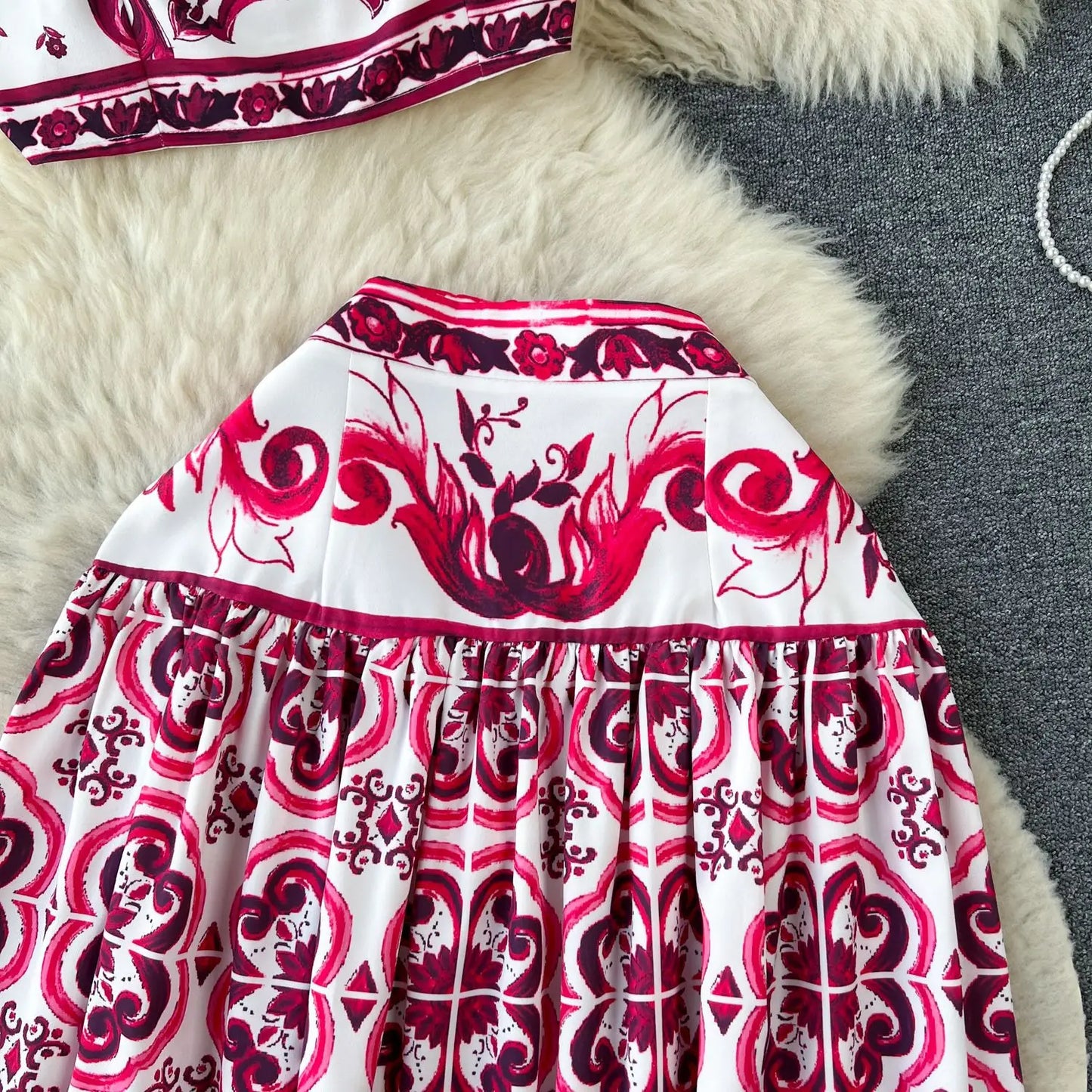 Blue and White Porcelain Print Two Piece Set for Women