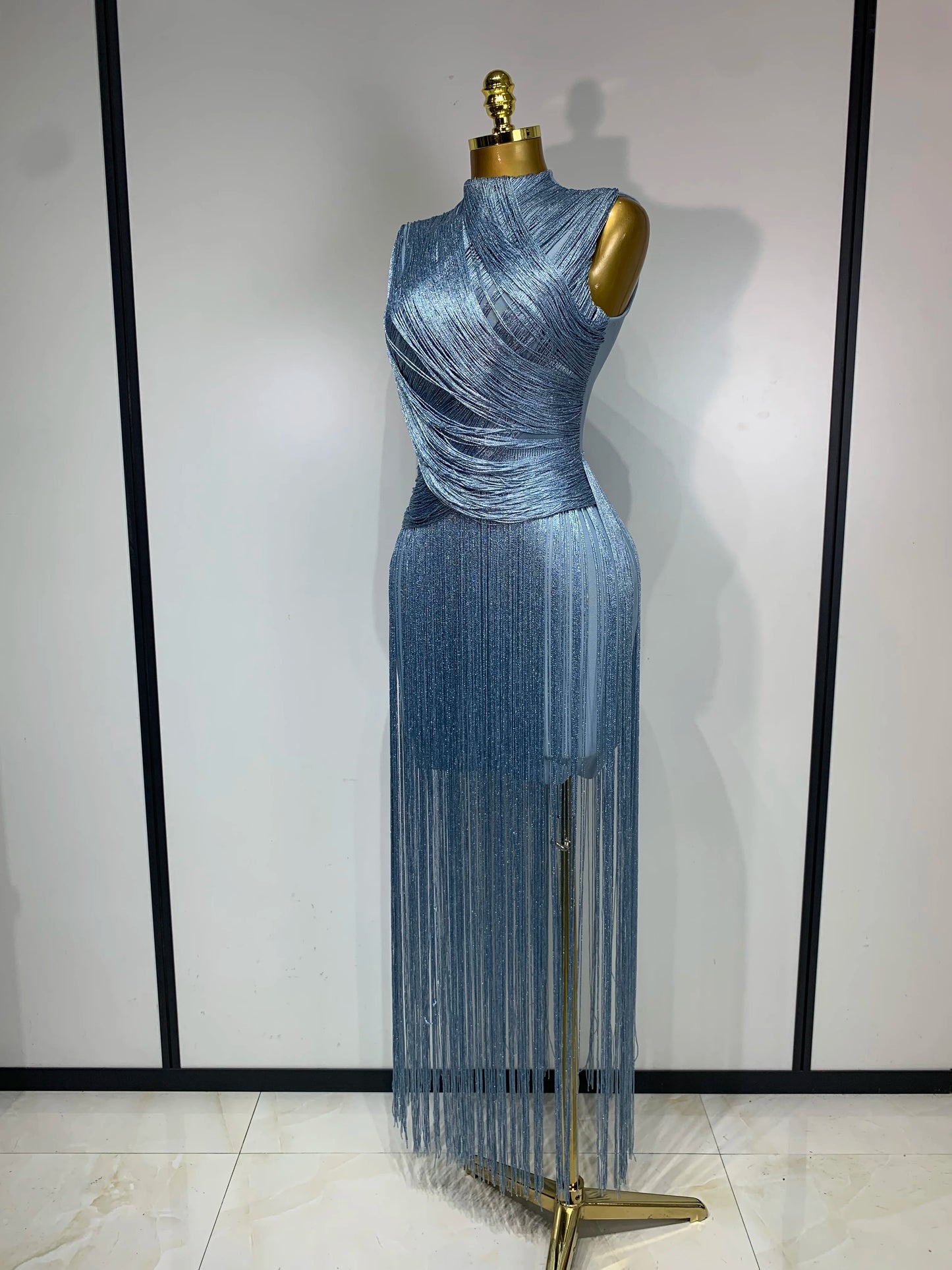 Women Sexy Sleeveless Tassel Bodycon Bandage Dresses Celebrity Elegant Evening Party Nightclub Luxury Birthday Cocktail Dress