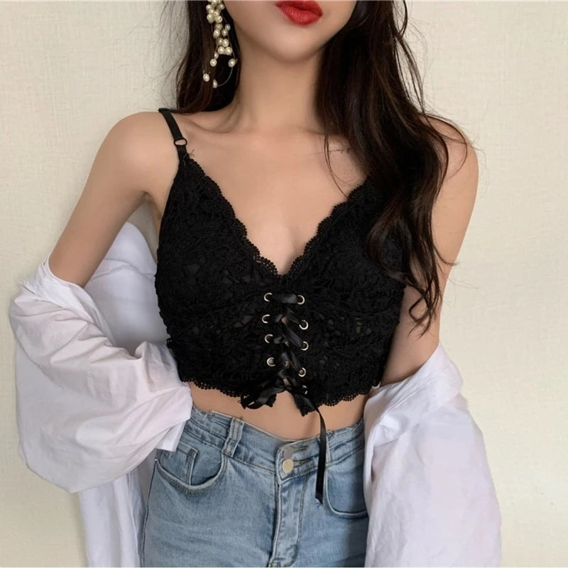 Lace Suspender Vest With Breast Pad And Chest Wrap For Women