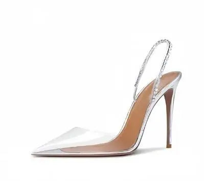 Crystal-Embellished Clear Slingback Pumps for Women