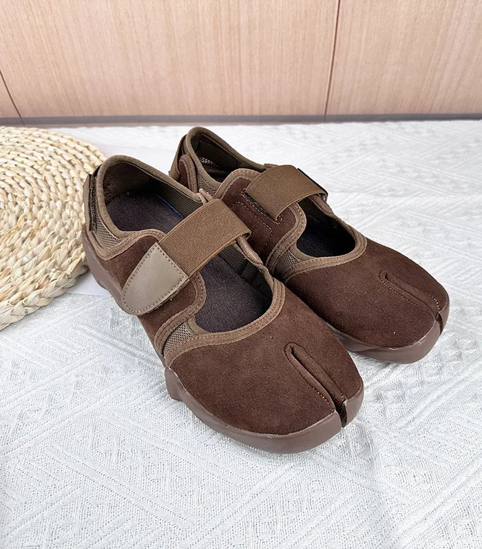 Leather Split Toe Buckle Mary Jane Flat Shoes for Women