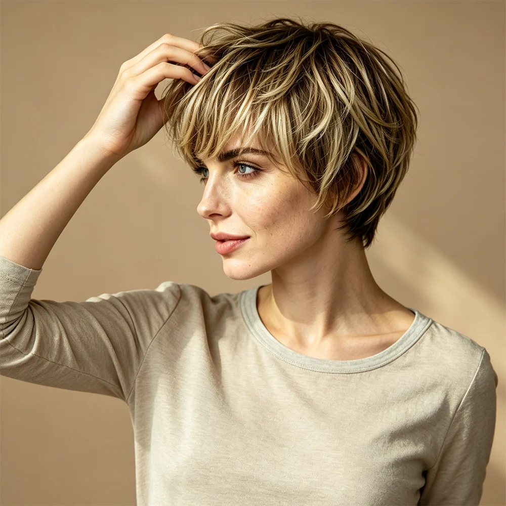 Straight Short Pixie Cut Remy Human Hair Wig For Women