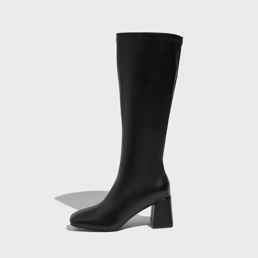 Black Square Toe Knee High Boots