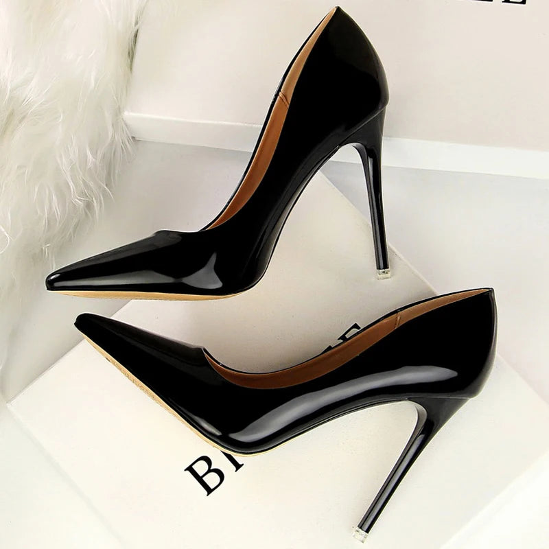 Classic Patent Leather Stiletto High Heel Pumps for Women