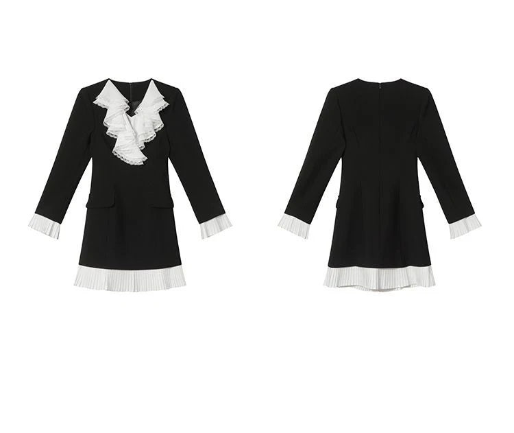 Cascading Ruffle Leaf Edge Collar Midi Dress for Women