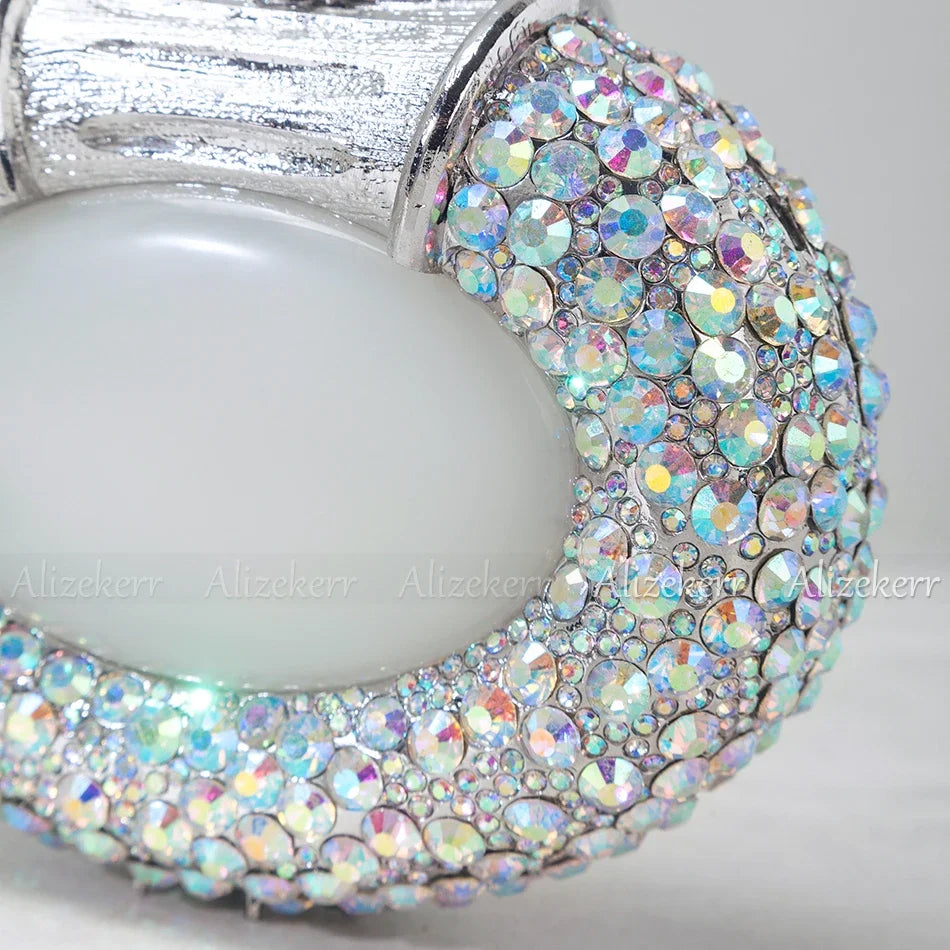 Shimmering Crystal Embellished Oval Evening Clutch for Women