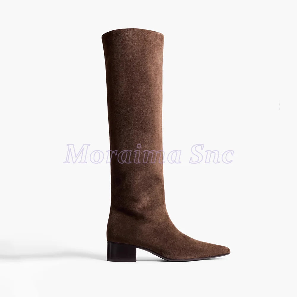 Python Pattern Pointed Toe Block Heel Knee High Boots For Women