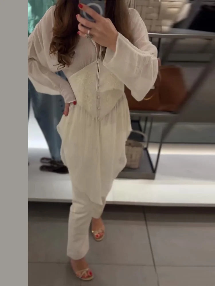 Elegant See-Through Patchwork Long Sleeve Top for Women
