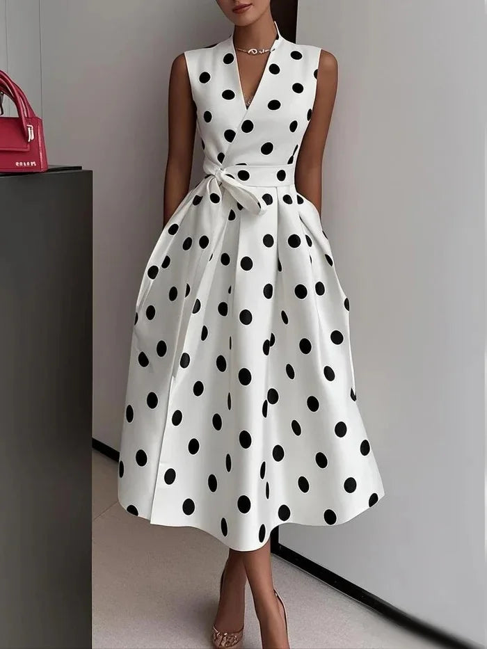 Elegant Retro Polka Dot Slim Fit Midi Dress for Women