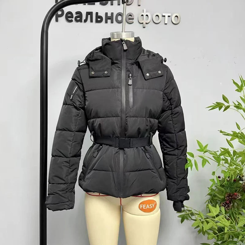 Warm Hooded Padded Ski Jacket And Pants Set for Women