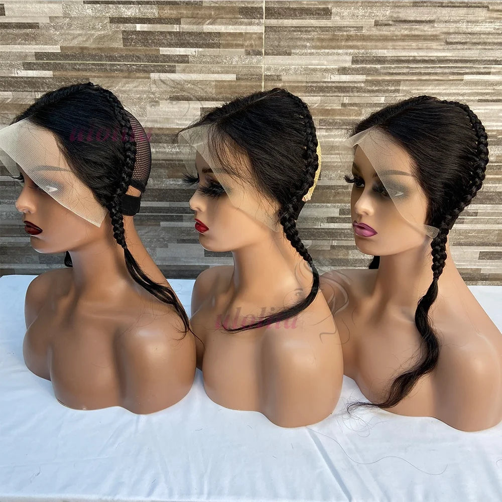 Braided Straight Lace Frontal Human Hair Wig for Women