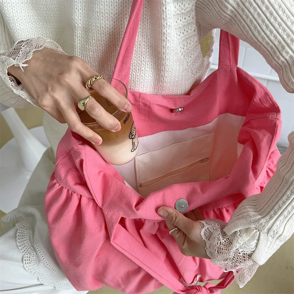 Casual Large Capacity Belted Canvas Tote Bag for Women