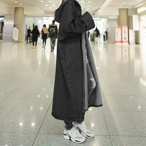 Hooded Mid Length Loose Spliced Casual Coat for Women