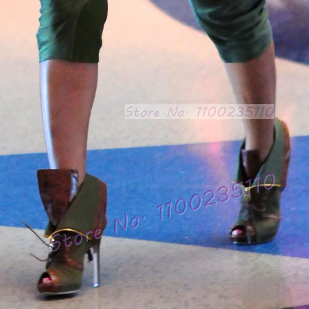 Army Green Denim Patchwork Cross Strap Sandals for Women