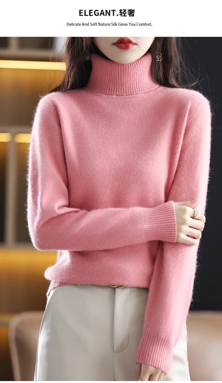 Soft Warm Knit Cashmere Turtleneck Sweater for Women