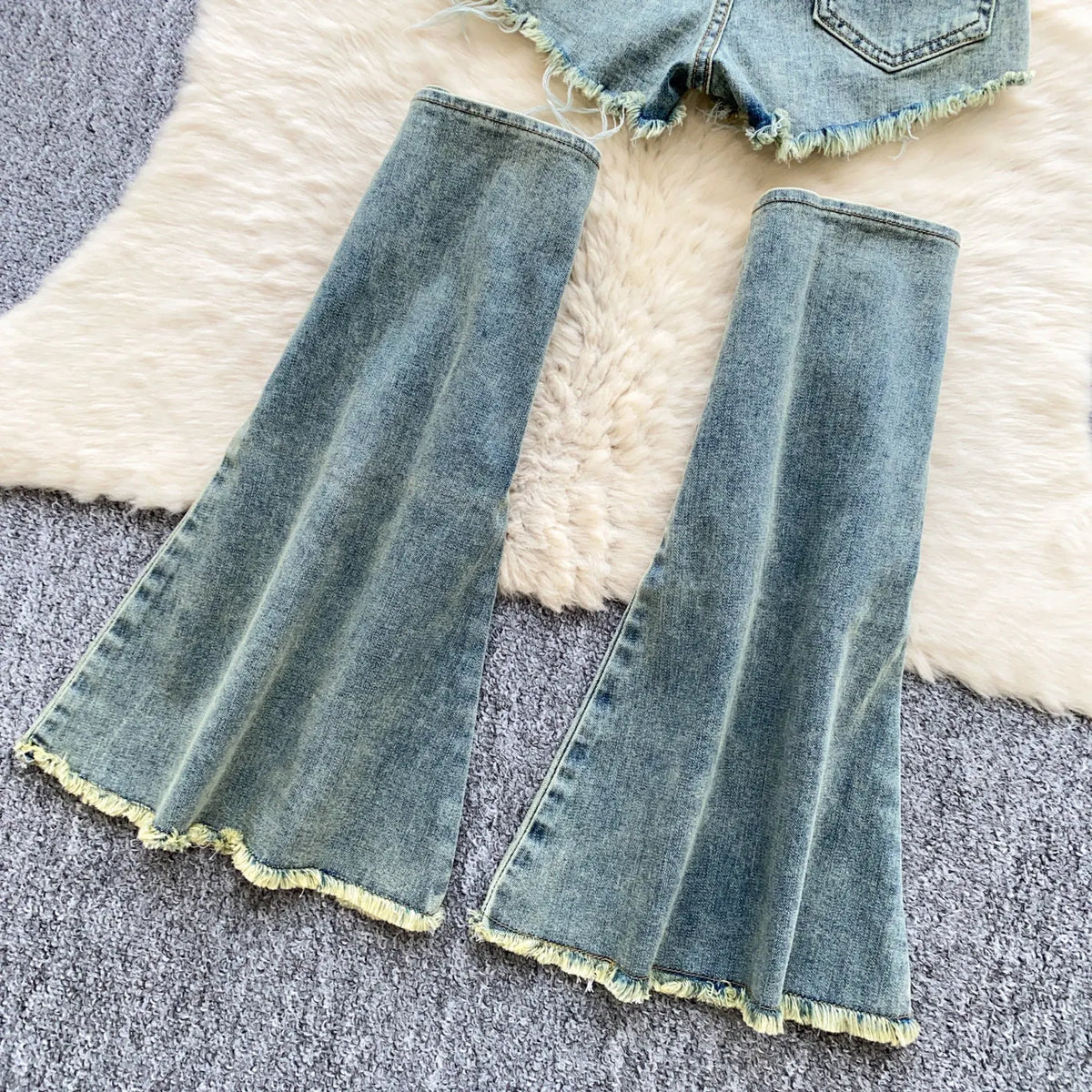 Edgy Summer Denim Three Piece Set With Shorts for Women