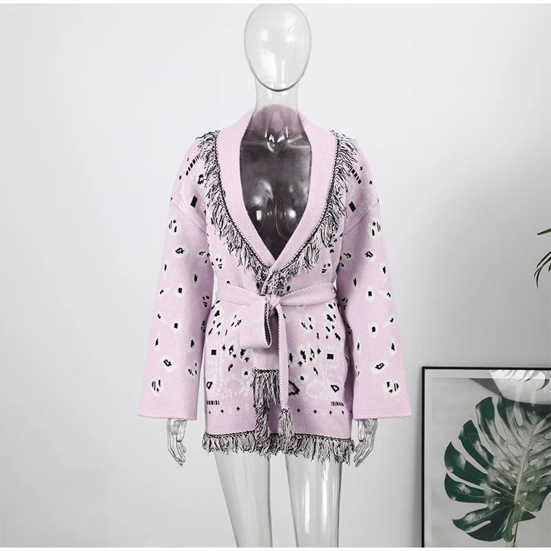 Casual Tassel Knit Open Front Long Cardigan for Women