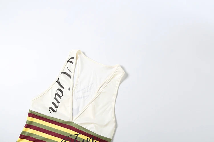 Patchwork Stripe V Neck Backless Tank Top for Women