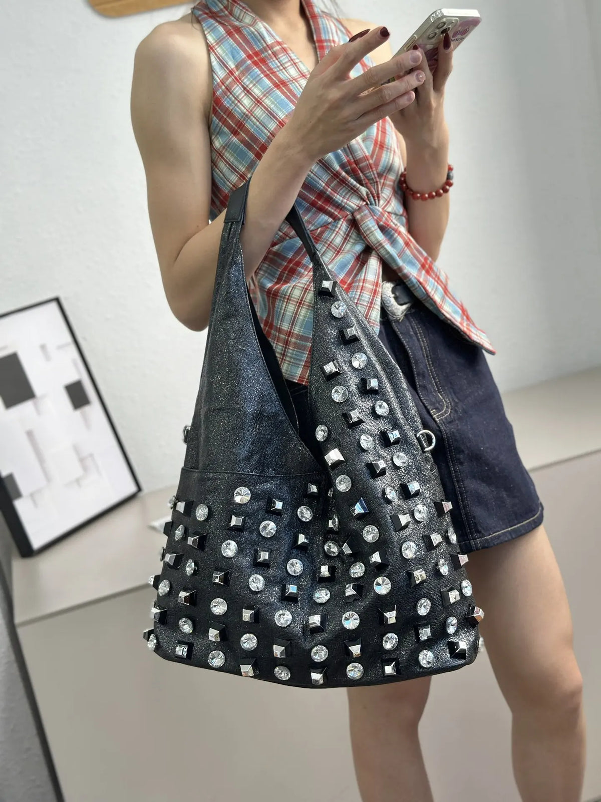 New Women's Diamond Handbag Luxury Brand Fashion Diamond Women's Shoulder Bag Large Capacity Shiny 2-piece Set Women's Bag