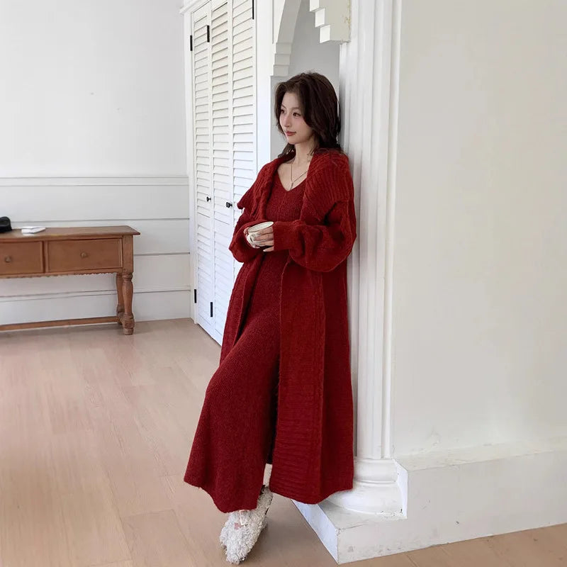 Knitted Cardigan And Ankle Length Skirt Set for Women