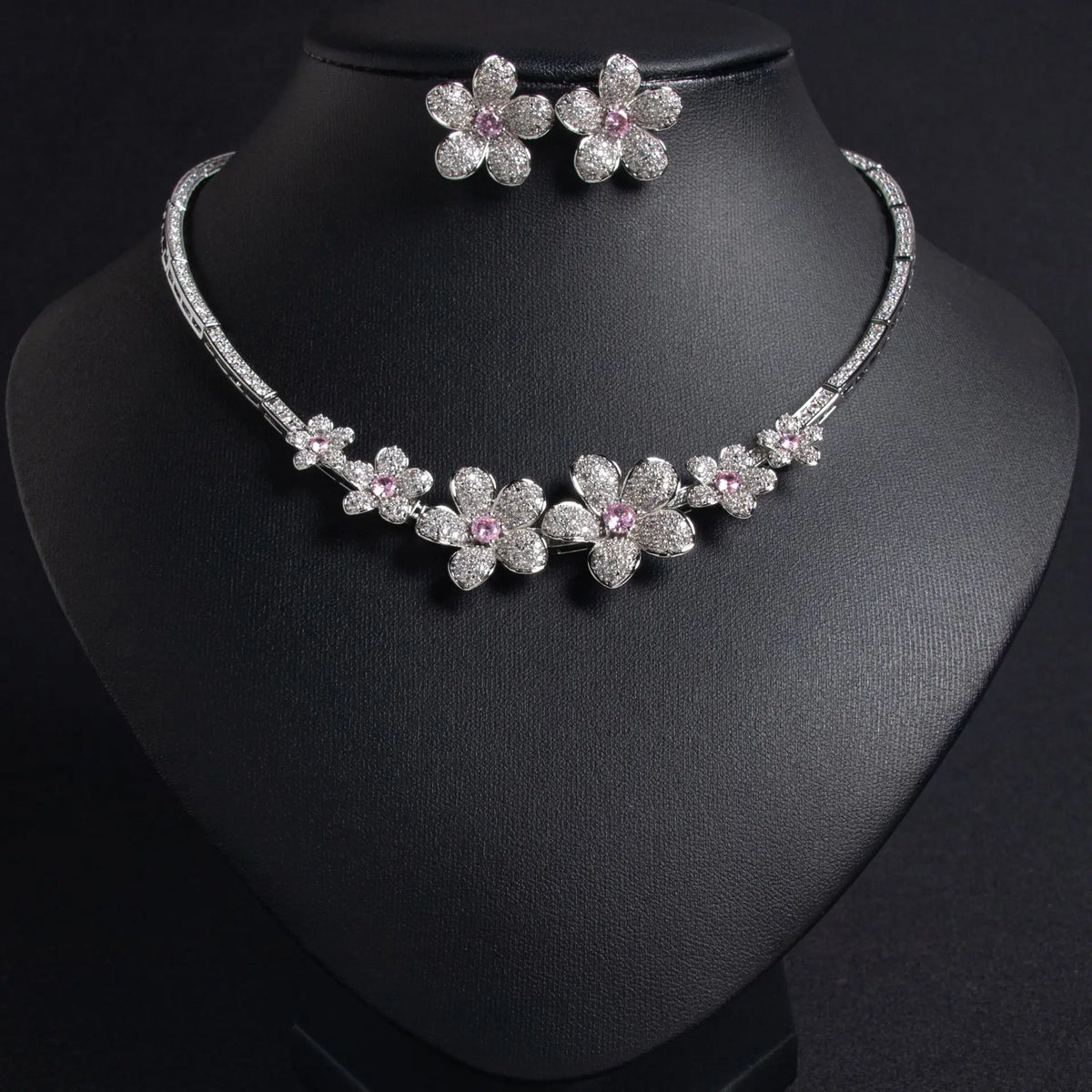 Zircon Flower Necklace And Earring Set