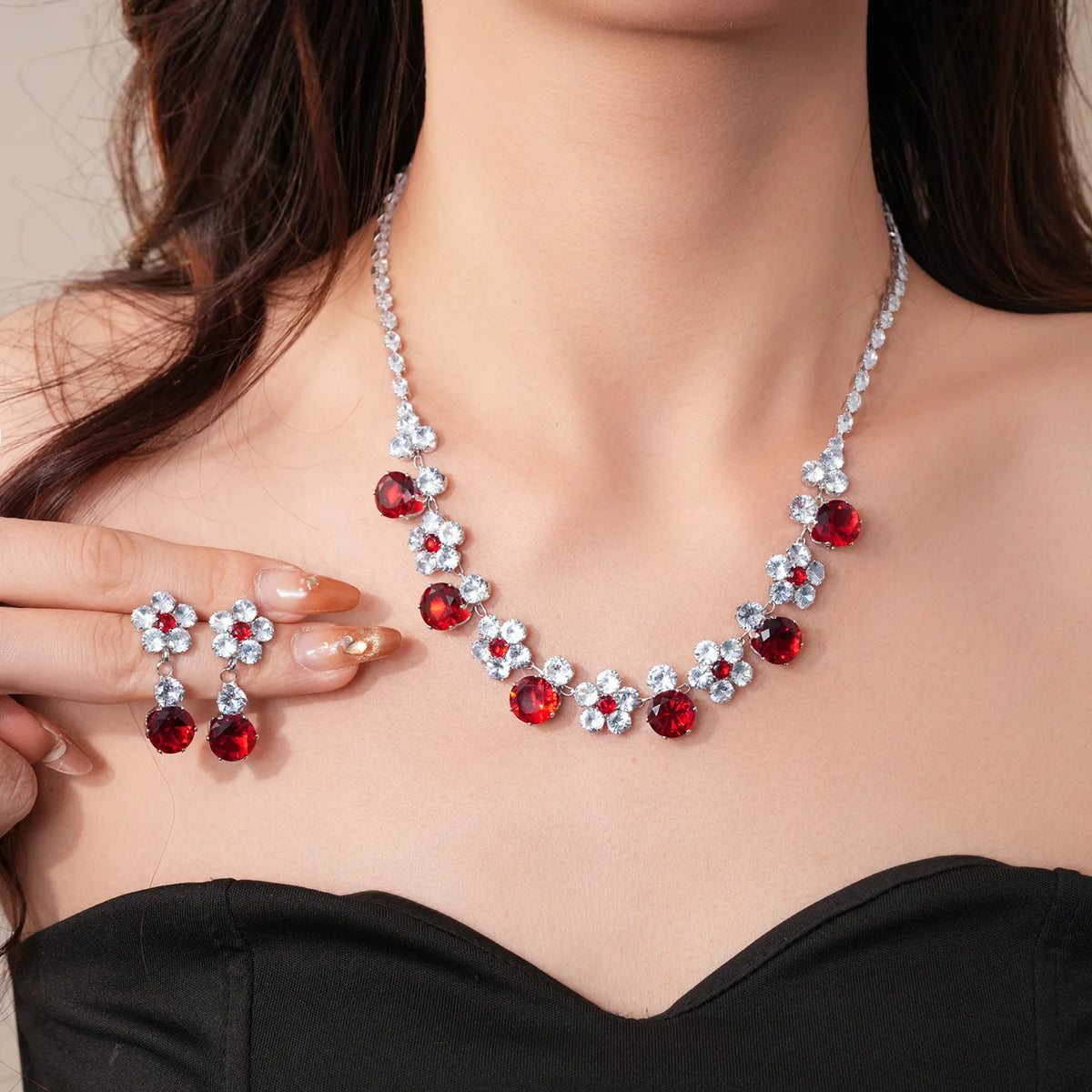 Floral Cubic Zirconia Necklace Set