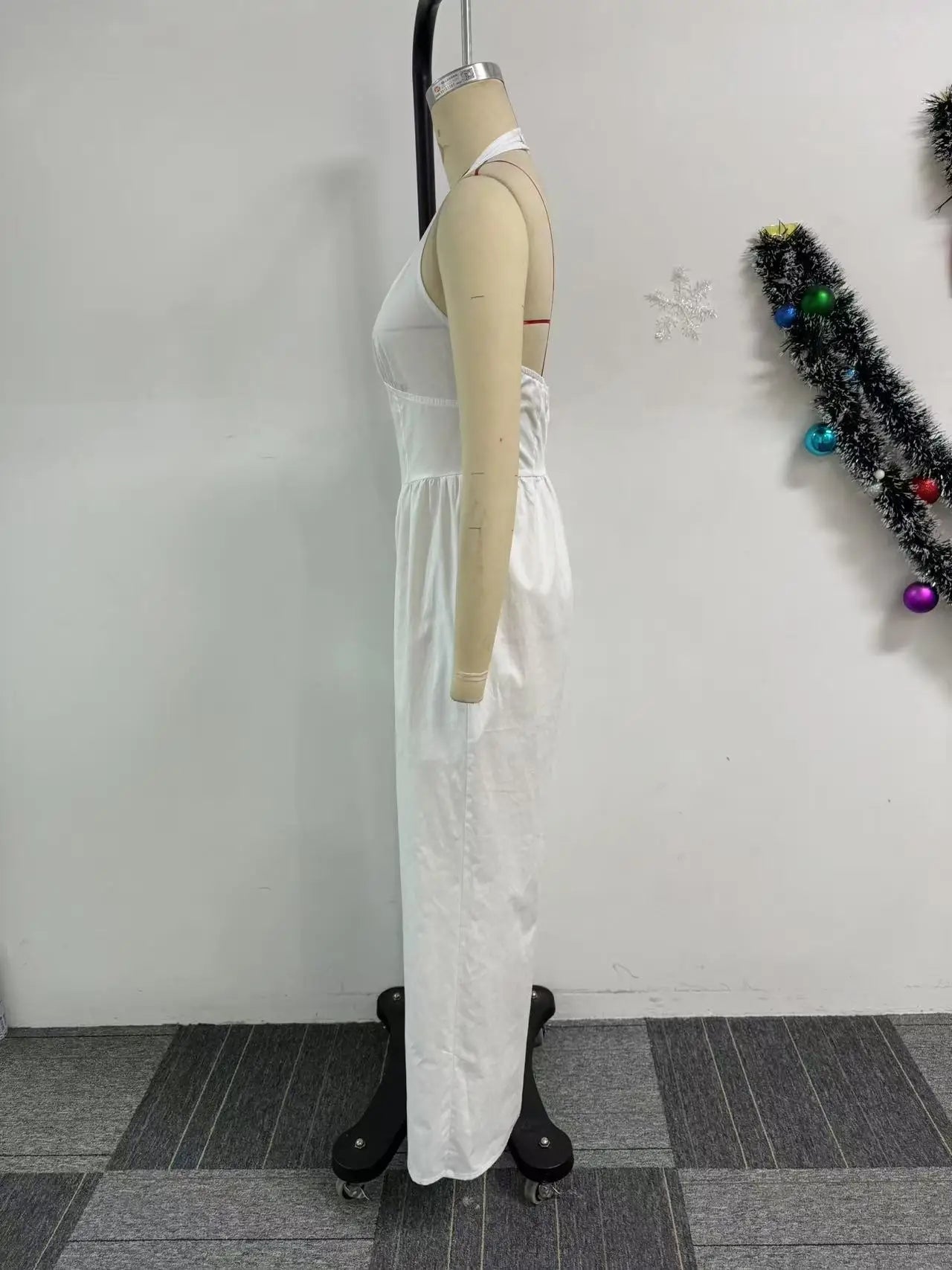 Elegant V-Neck Halter Solid Wide-Leg Jumpsuit for Women