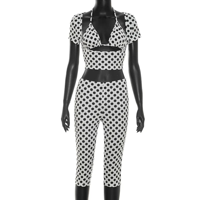 Dot Print Sexy Sling Tank Tracksuit Sets for Women