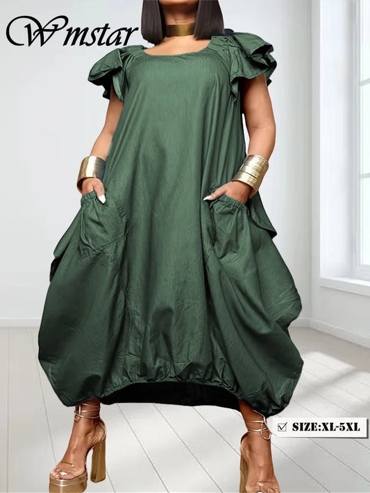 Wmstar Long Dresses for Women 2025 Casual Sweet Solid Color Pockets Loose Summer Clothes Maxi Dresses Wholesale Dropshipping