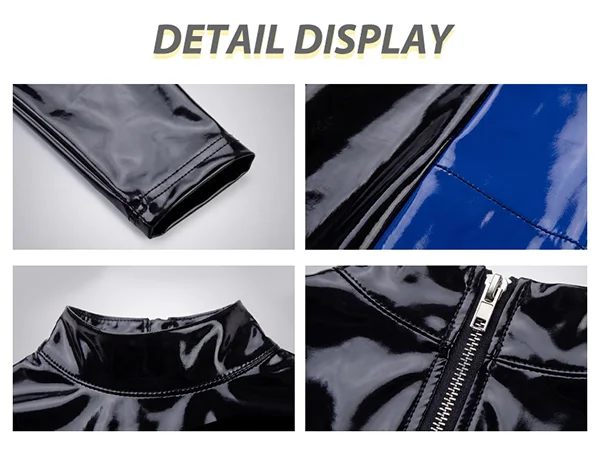 Shiny Contrast High Neck Patent Leather Dress For Women