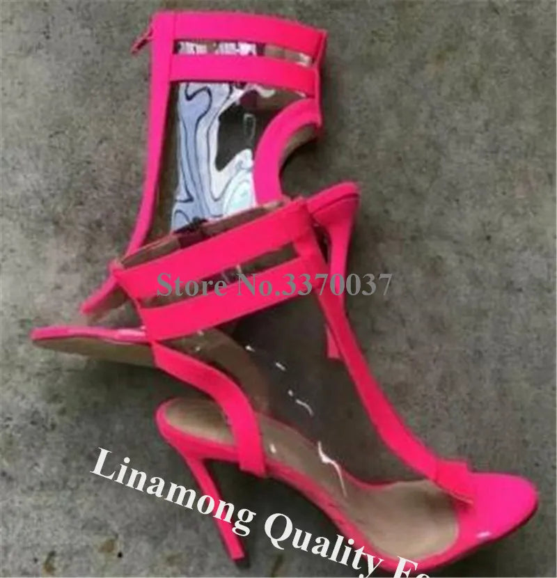Clear Pink Peep Toe Gladiator Boots