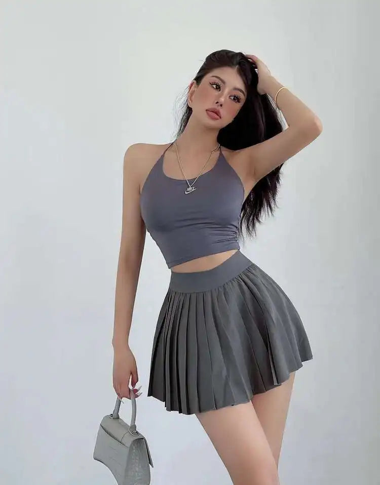High-Waisted Pleated Mini Skirt
