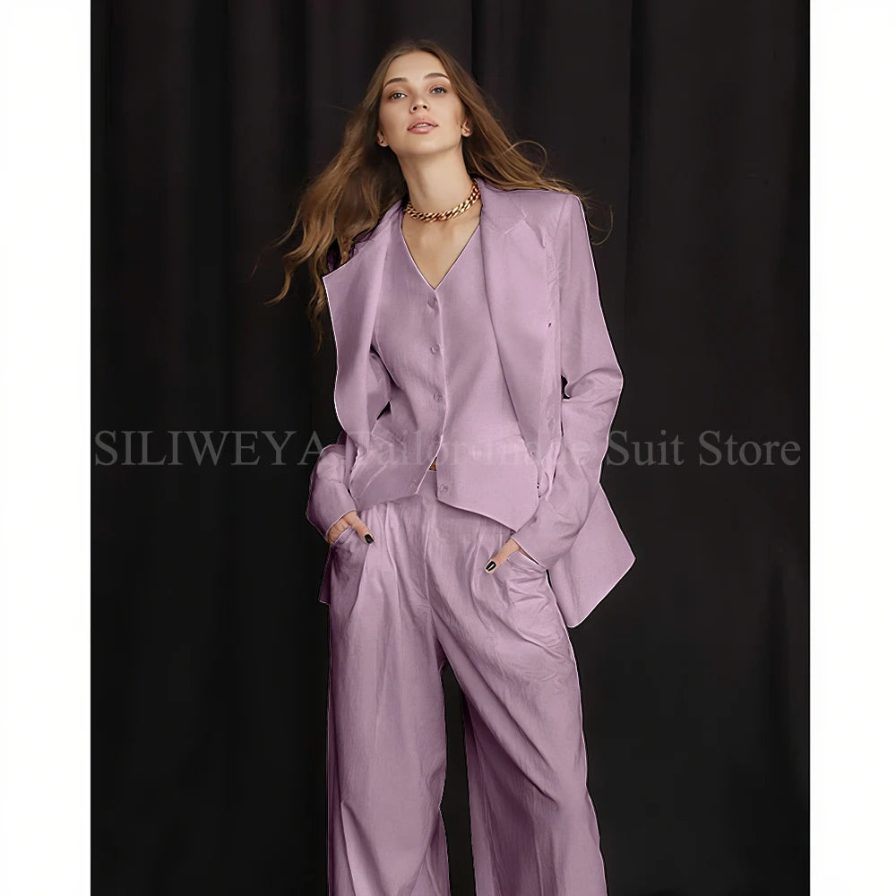 Slim Fit Single Breasted Three Piece Office Suit For Women
