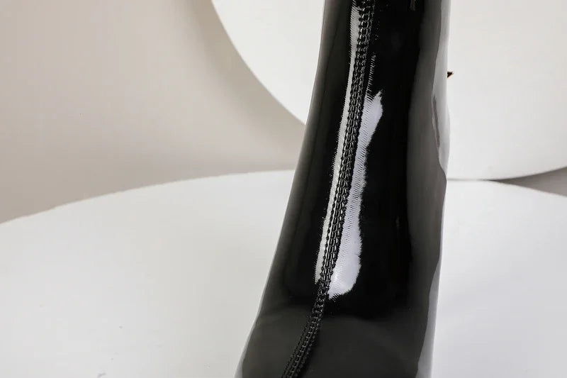 Glossy Patent Leather Zipper Ankle Boots for Women
