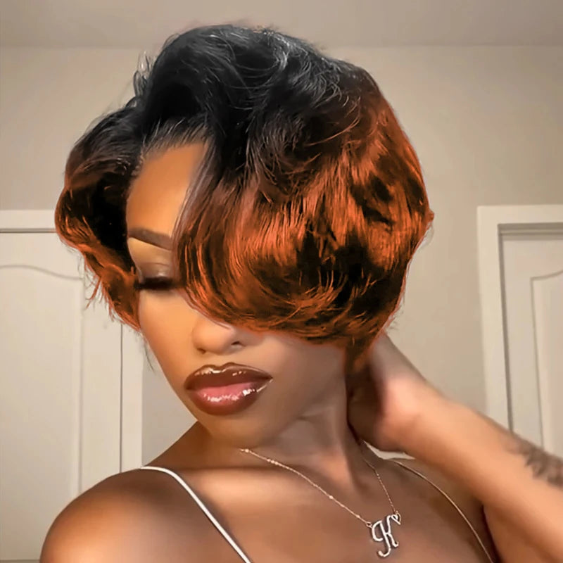 Short Pixie Lace Front Bob Wig With Human Hair for Women