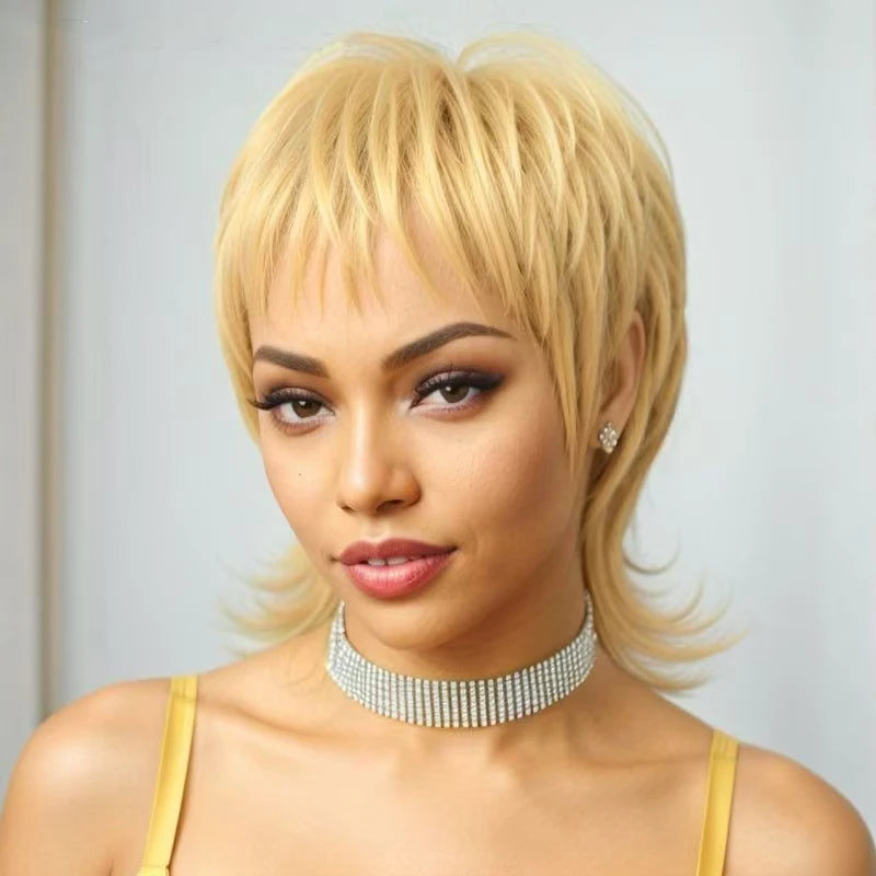 Short Layered Pixie Brazilian Remy Human Hair Wig for Women