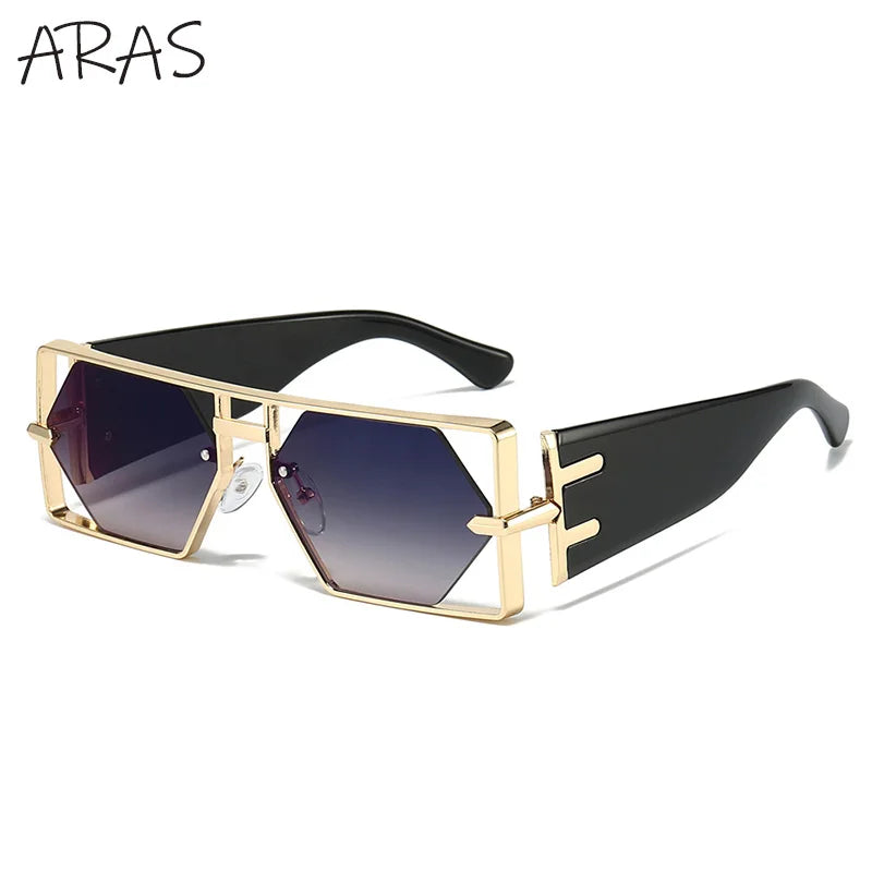 Vintage Hollow Metal Frame Rectangle Sunglasses for Women
