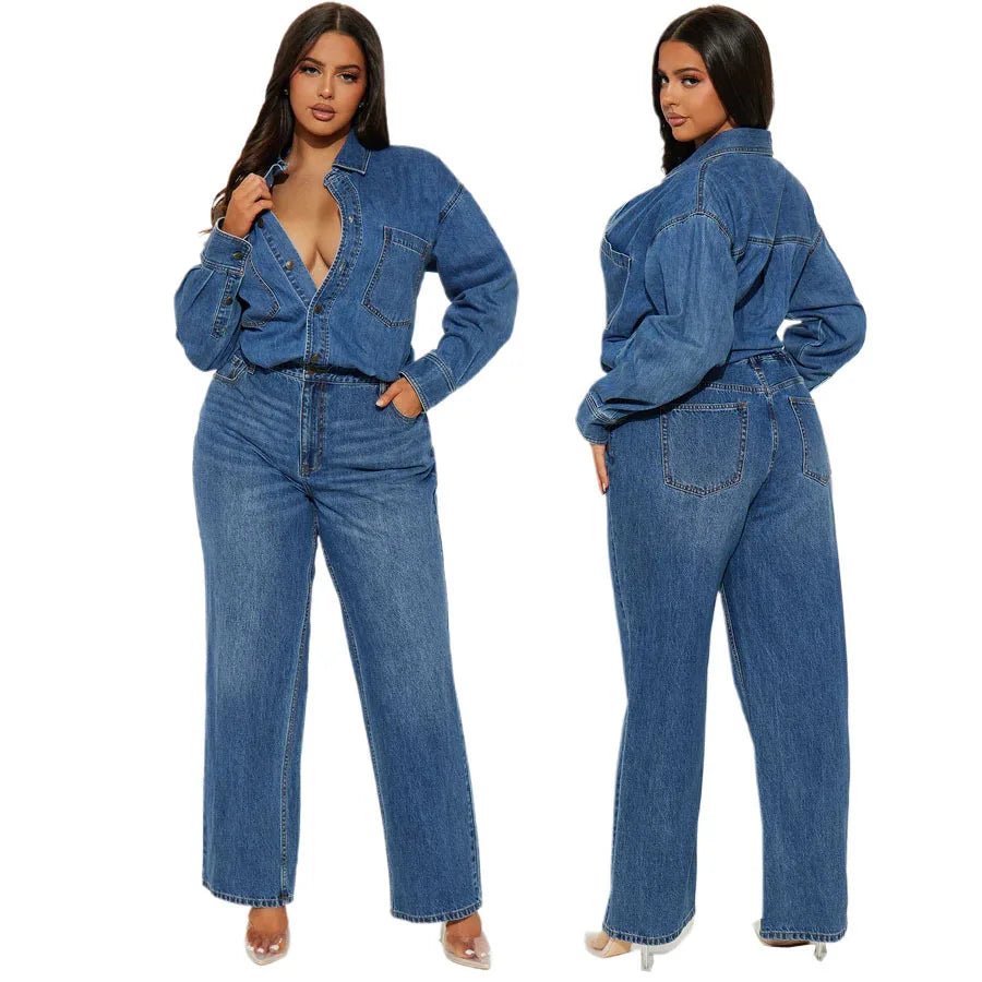 Washed Distressed Denim Jumpsuit